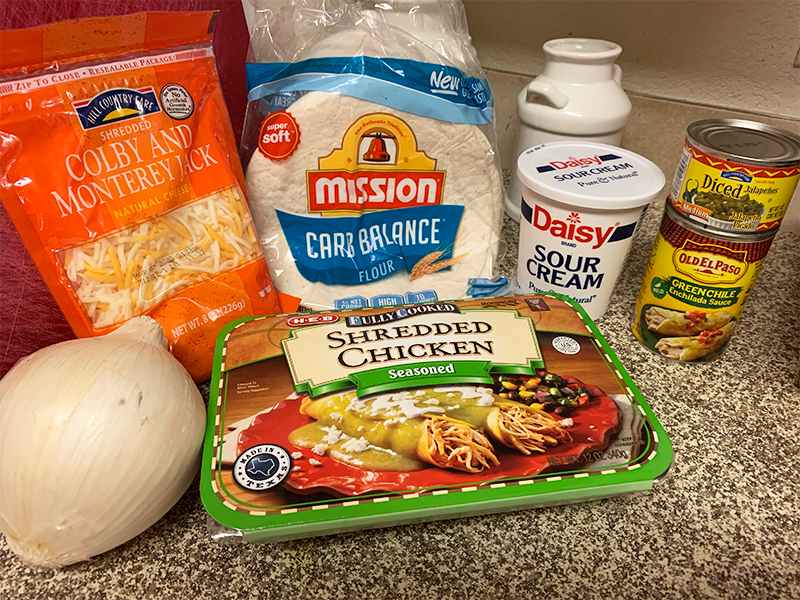 Ingredients for chicken enchiladas.